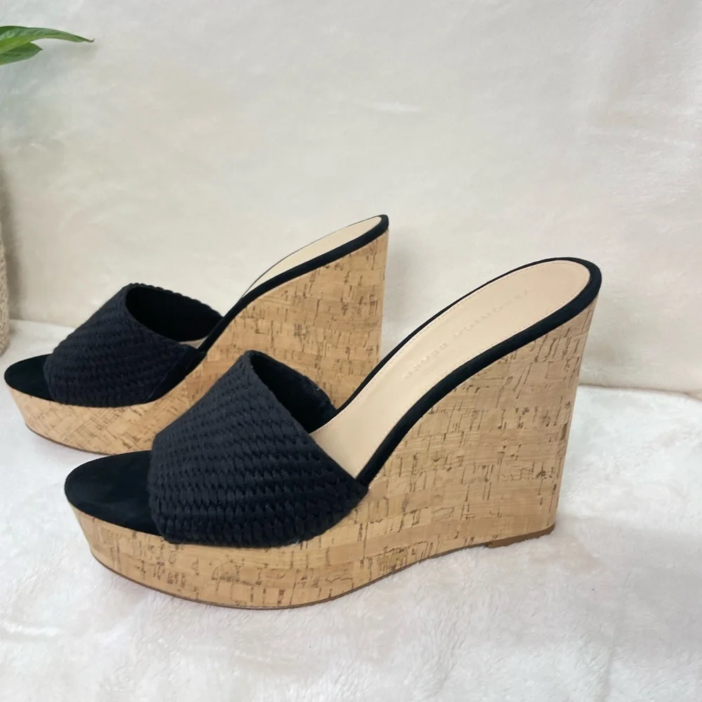 Veronica Beard NWOB Dali Raffia Wedge Sandals‎ Black 10.5 G 718